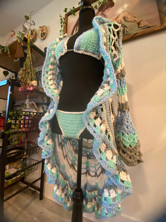 Mermaid Core 420 Crochet Duster and Thong Bikini